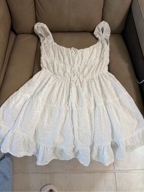 Olivaceous White Eyelet Mini Dress with Ruffle Hem